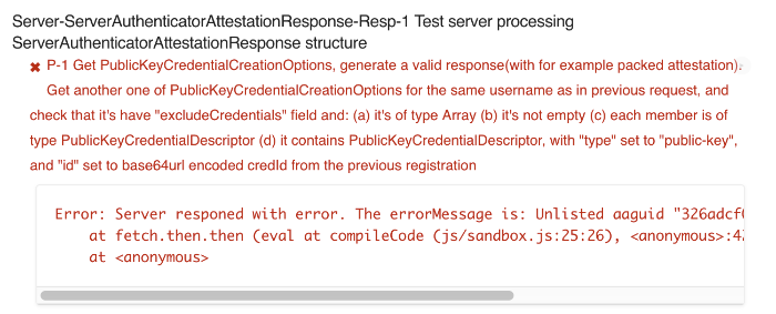 FIDO2 test failed to fetch error